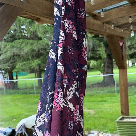 Elegant Asymmetrical Floral Dress in Burgundy and Navy - Picture 10 of 16